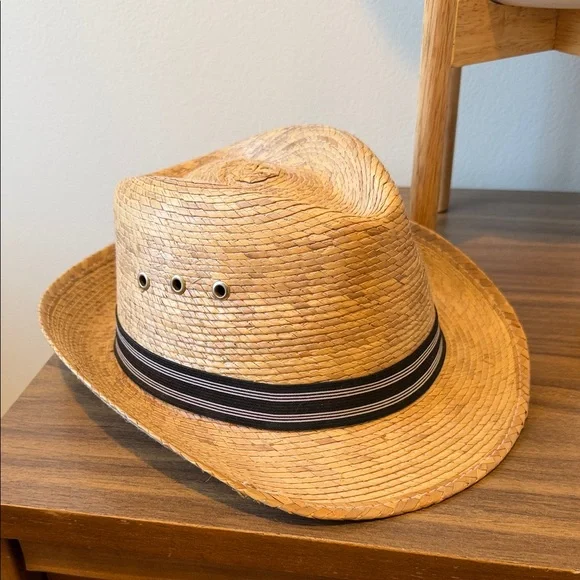 Straw Fedora Hat with Black Band - Natural - Picture 1 of 2